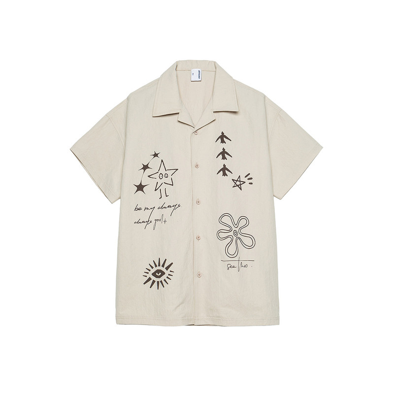 【奇幻飞行】春夏印花短袖衬衫男古巴领五分袖情侣装休闲宽松衬衣