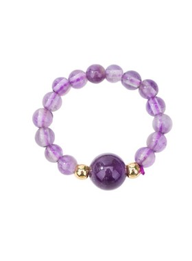 天然紫水晶貔貅铜钱串珠戒指饰品