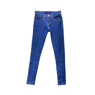 秋冬加绒牛仔裤深蓝色中低腰女新款修身显瘦弹力紧身铅笔裤子小脚