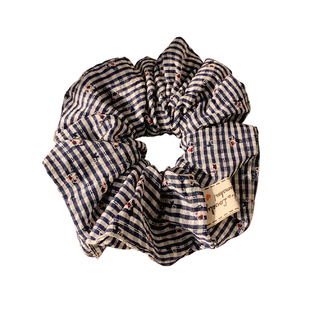 韩系bm风蓝色碎花布艺大肠发圈女慵懒风简约百搭小清新头绳发饰