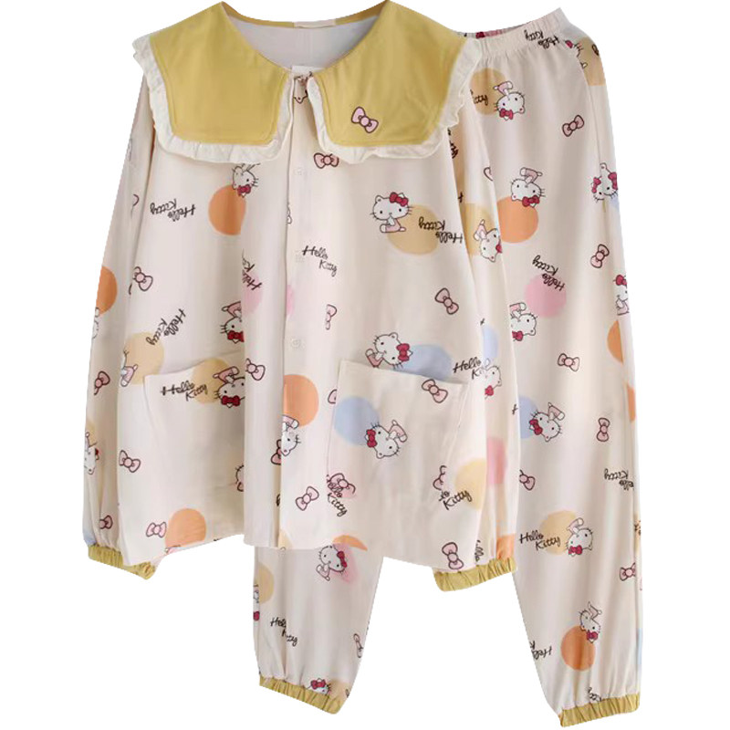 hellokitty睡衣女春秋韩版甜美可爱纯棉长袖可外穿家居服女套装春