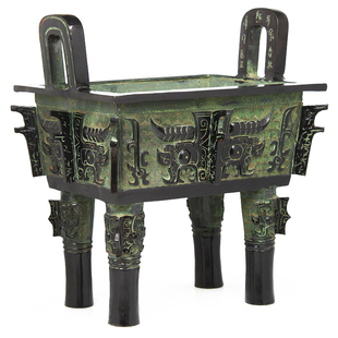 青铜鼎摆件仿古青铜器四方兽面鼎工艺品香炉公司开业招财落地铜鼎