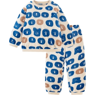 迷你巴拉巴拉男童女童保暖睡衣冬季儿童保暖双面绒家居服睡衣套装