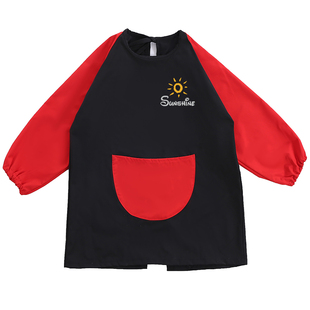 儿童长袖绘画罩衣防水透气男孩女宝宝吃饭围兜幼儿园美术书法围裙