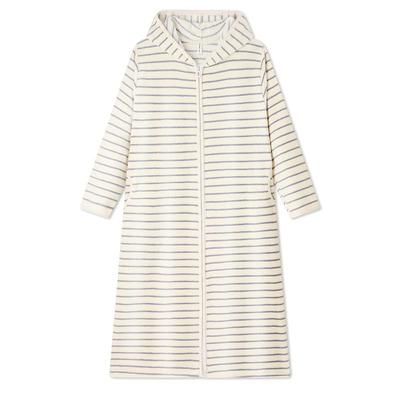 BE雪粒绒条纹连帽拉链睡袍女冬