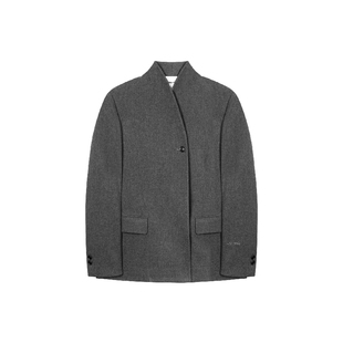 Unawares.立领单扣宽松西装外套女 设计感不规则下摆休闲西装上衣