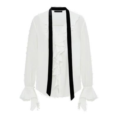 MOCO丝绒带荷叶边含桑蚕丝衬衫