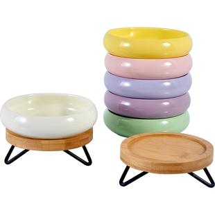 hocc陶瓷猫碗猫咪吃饭幼猫食盆罐头餐盘矮脚猫碟盘增高木架宠物碗