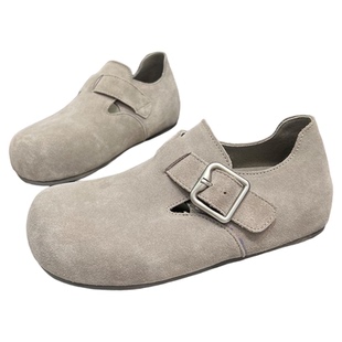 复古真皮内增高勃肯鞋女2026春季新款休闲懒人舒适百搭厚底单鞋潮