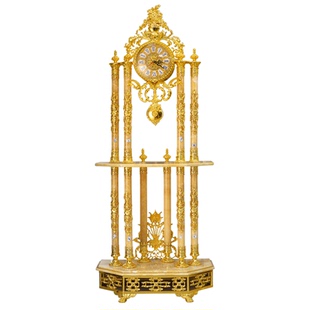 加的芙高端欧式落地钟双层玉石金色大摆钟客厅座钟家居软装之选