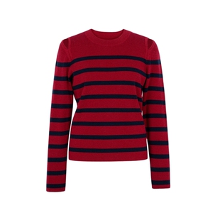 XG/雪歌XK111025B199 黑红撞色条纹设计针织衫露肩设计修身毛衫女