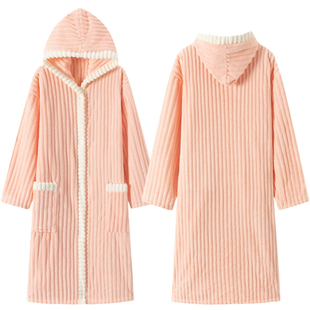 连帽成人女浴袍吸水速干非纯棉全棉春秋冬加长厚睡袍可穿洗澡浴衣