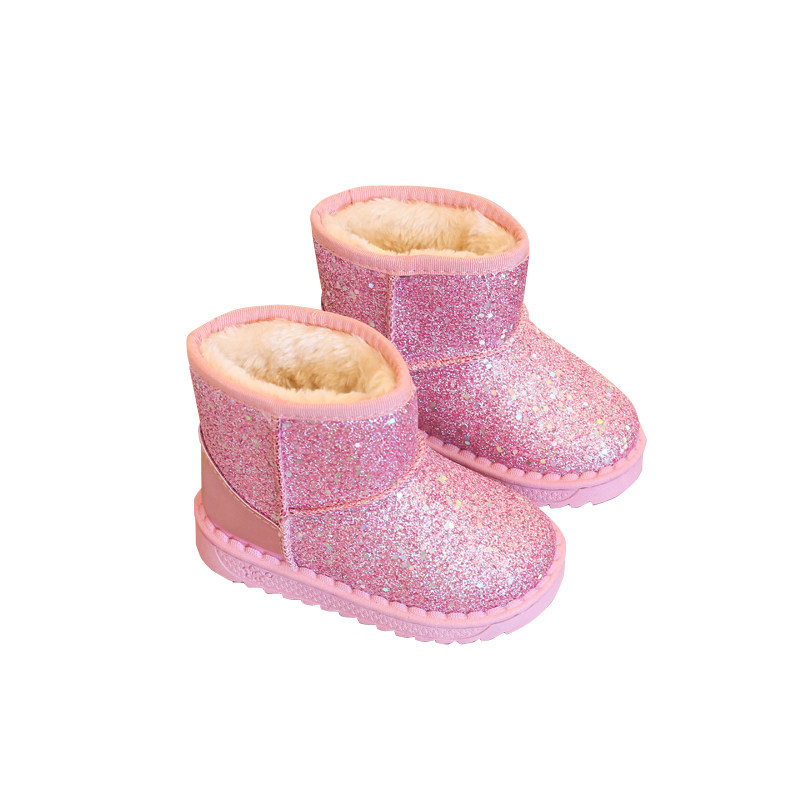 秋冬亮片可爱时尚百搭雪地靴保暖女童宝宝外穿东北加绒加厚棉靴潮