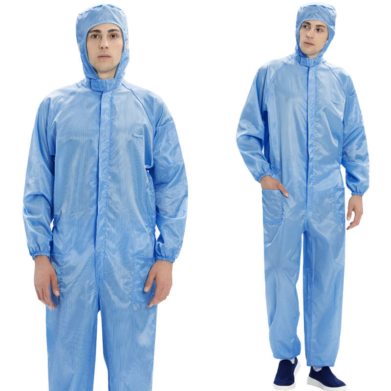 连体无尘服防静电连体工作服加口袋款防尘洁净服连帽喷漆防护衣男