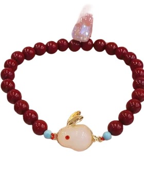 oein设计款和田玉福牌莲蓬朱砂手链女天然和田玉紫金砂转运珠手串