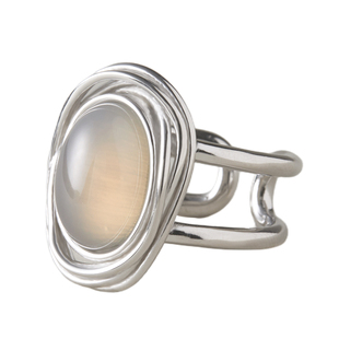 素图sutu戒指s925银白玛瑙女小众设计感高级感简约复古调节开口戒