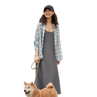 森马连衣裙女中长款格子衬衫修身吊带裙2024新款夏气质两件套复古