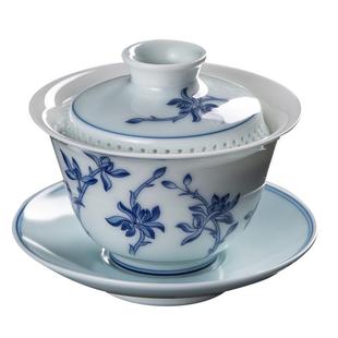 容山堂青花彩绘防烫三才盖碗茶杯茶碗单个高档功夫茶具泡茶碗带盖