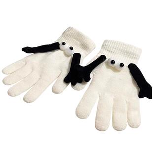 一起牵手叭~搞怪可爱露指手套女冬季毛线分指加厚保暖防风个性ins