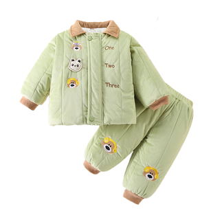 婴幼儿冬装套装男女宝宝夹棉加厚外套保暖裤子两件套外出过年棉服