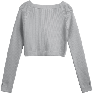 儿童舞蹈服毛衣小披肩秋冬季跳舞练功服针织一字领外套女童体操服