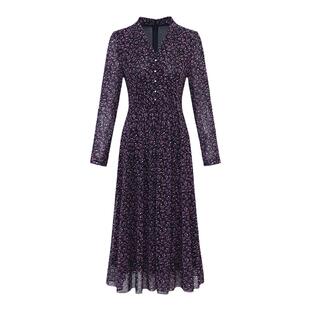 黛玛诗秋季显瘦花裙子法式浪漫田园碎花裙女优雅V领连衣裙长袖