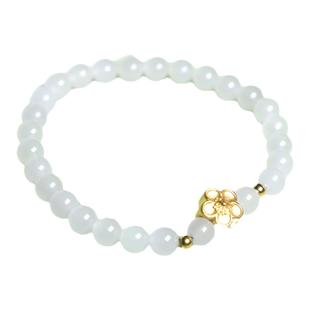 珪宝和田玉羊脂白玉桃花手链足金999手串天然玉石圆珠手饰品女款