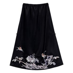 雀韵琼枝丨一城风絮丨春秋醋酸缎复古百搭民国风中式绣花半身筒裙