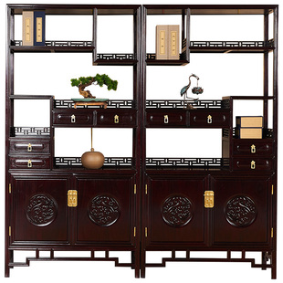 贡艺名居赞比亚血檀博古架实木中式非洲小叶紫檀多宝阁古董置物架