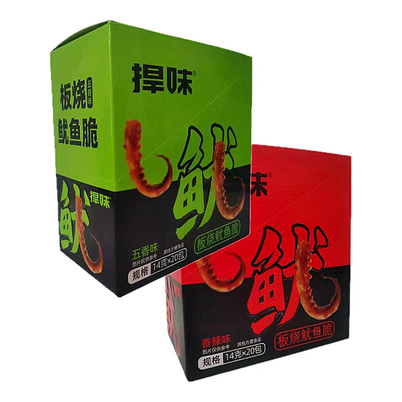捍味板烧鱿鱼脆14g开袋即食香辣五香味爽魔芋制品好吃的小零食品