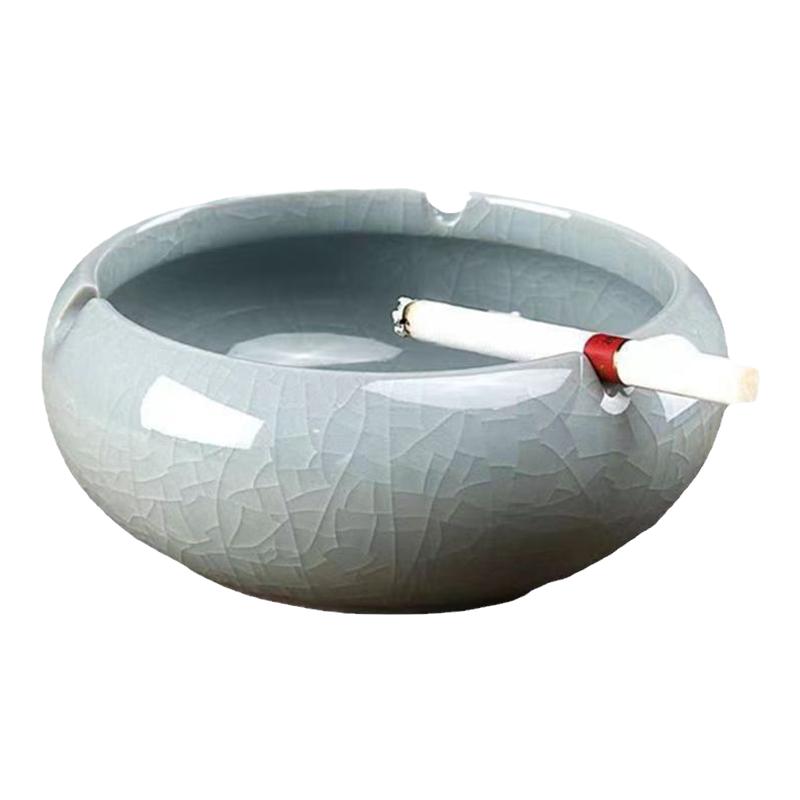 哥窑烟灰缸纯色家用简约防飞开片轻奢办公室酒店个性创意烟盅批发
