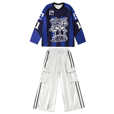 街舞街舞蓝色长袖上衣嘻哈男女童