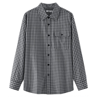 森马长袖衬衫男春潮流小格纹上衣2026新款商场同款纯棉翻领衬衣