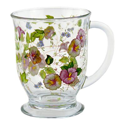 韩国韩式圆形玻璃杯带把托底杯