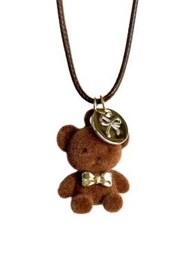 秋冬长款毛衣链咖色植绒小熊项链