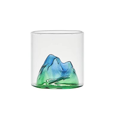 国潮风观山玻璃杯日式复古玻璃茶杯家用彩色洋酒藏山杯端杯新中式
