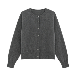 【麻糊】加厚经典款100山羊绒百搭圆领软糯内搭保暖毛织小开衫-90