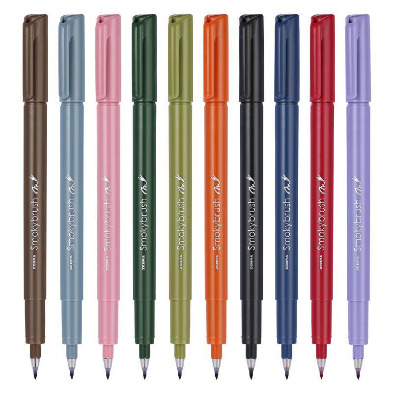日本zebra斑马软笔彩色brush pen英文花体字手写贺卡手帐书法笔练字帖成人软头笔海绵头小楷秀丽笔