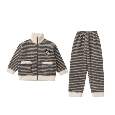 女童冬季拉链半边绒家居服套装潮