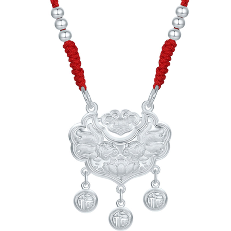 周六福锦鲤项链莲花长命锁宝宝款