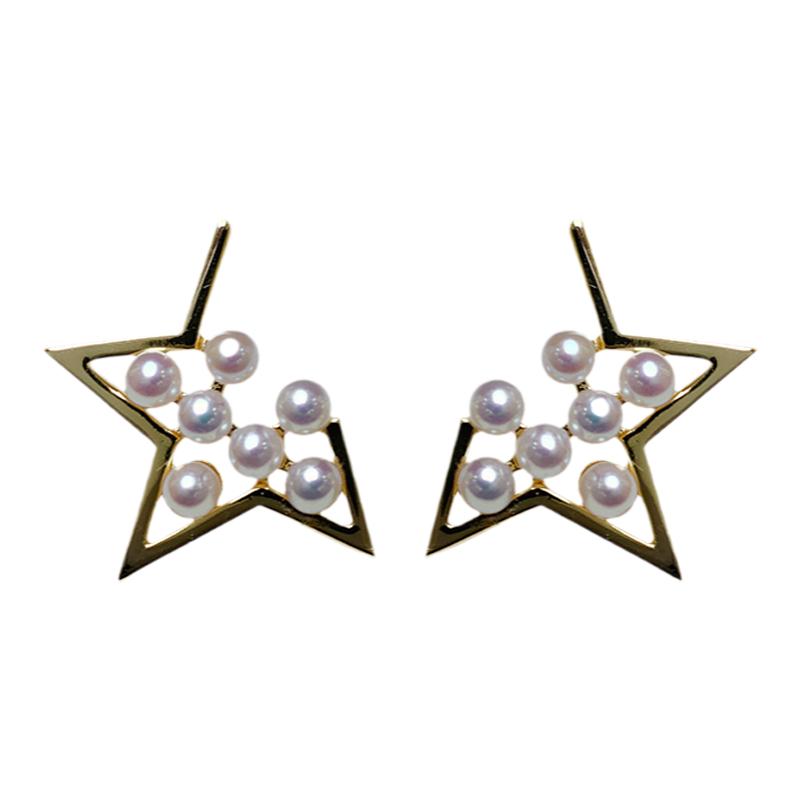 《浪漫星河》高级经典五角星珍珠耳钉项链纯银套装天然淡水AK珍珠