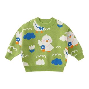 嘟嘟家儿童纯棉毛衣冬季男童女童童装针织A类男宝宝红色全棉衣服