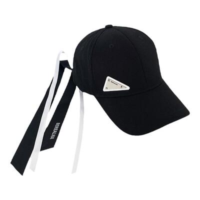 于文文明星同款飘带黑色棒球帽