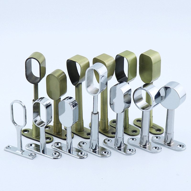 新款直销锌合金圆头衣柜橱柜衣通座钢管配件挂衣杆窗帘管座实心加