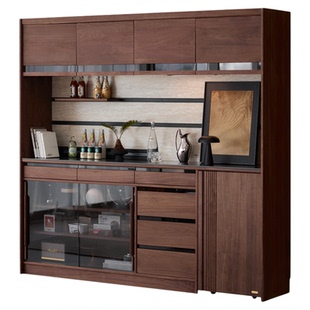 中古夏至大容量餐边柜黑胡桃木酒柜实木靠墙一体家用餐厅储物柜