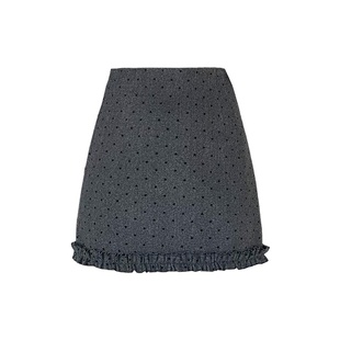 宛宛家木耳边毛呢半身裙女秋冬大码胖mm高腰包臀裙加厚灰色a字裙