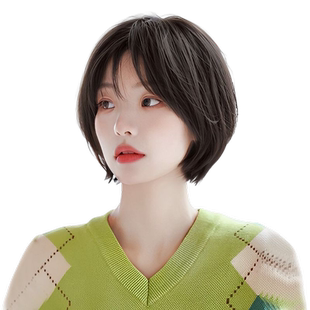 波波头假发短发女真发全真人发递针蓬松自然整顶假发套旗舰店