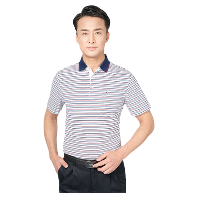 嘉意薄款条纹翻领休闲短袖t恤