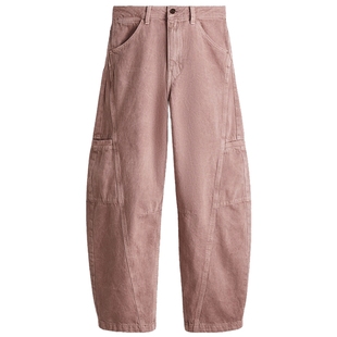 HM女装牛仔裤冬季弯刀裤时尚宽松美式桶形斜纹裤1309751