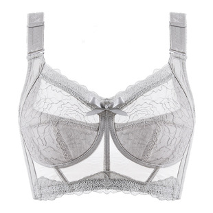 全包文胸薄款无钢圈防下垂大胸显小大码收副乳调整型缩胸夏款文胸